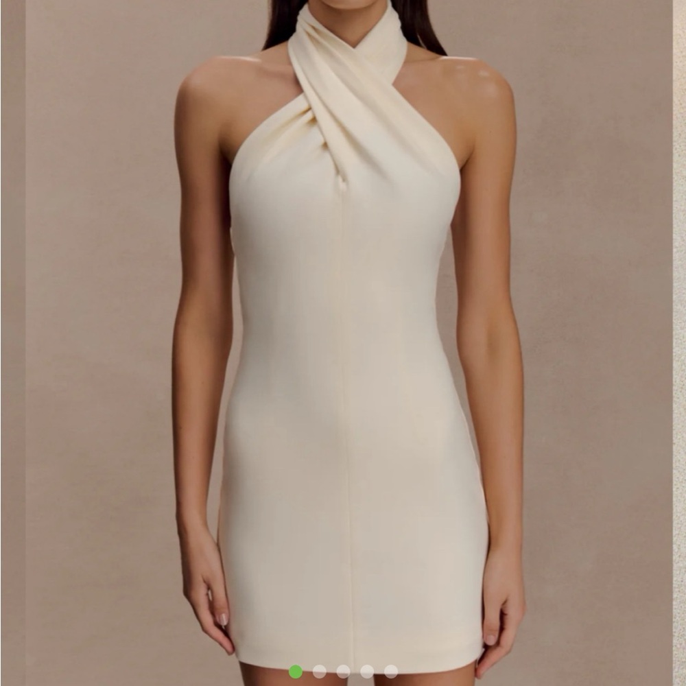 Meshki Christina Crossover Mini Dress in
Buttercream